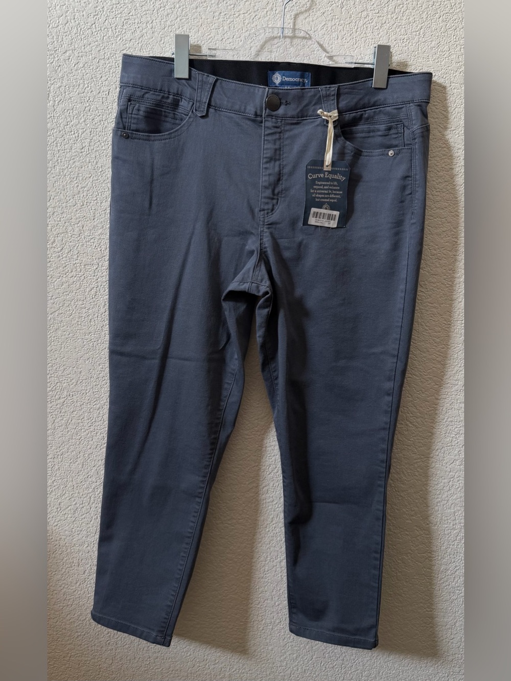 Democracy Women’s Size 16 PETITE Blue Twill Ankle Pant Ab Solution Stretch 25"